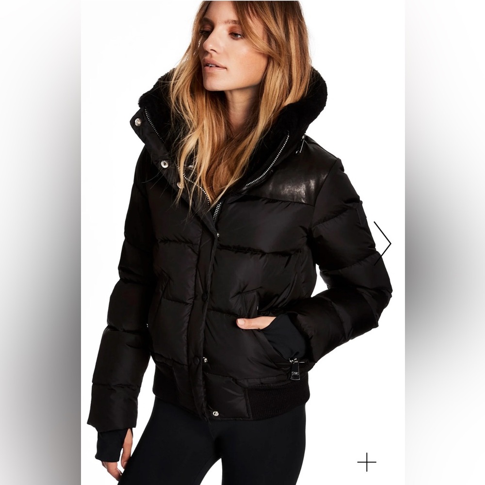 SAM NYC Sawyer quilted down embellished puffer jacket coat leather black large - Picture 2 of 7